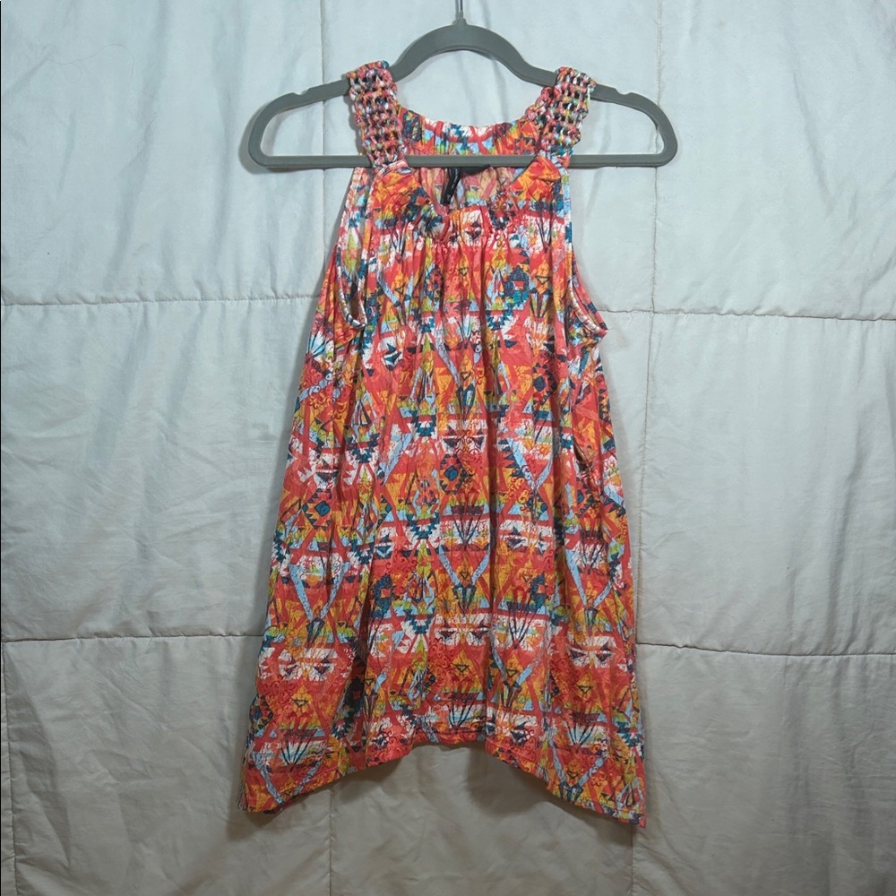 New Directions Peach Multicolor Abstract  Tank Top